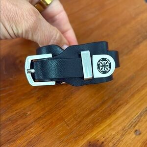 Rustic Cuff Black Leather Bracelet with Silver Accents